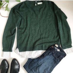 Green sweater with under blouse